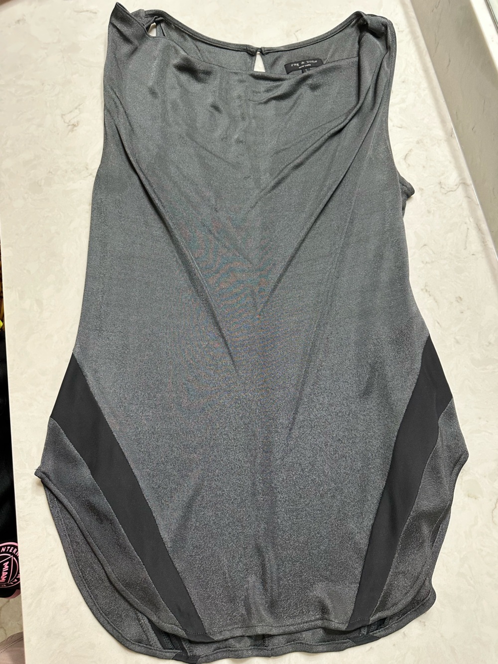 rag & bone Grey and Black Draped V-Neck Sleeveless Top, L